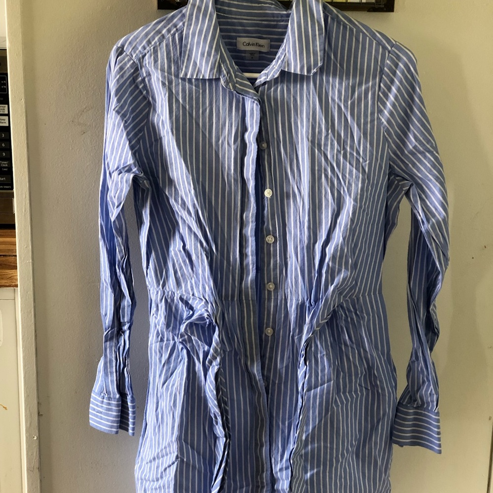 Women’s blue and white Calvin Klein dress